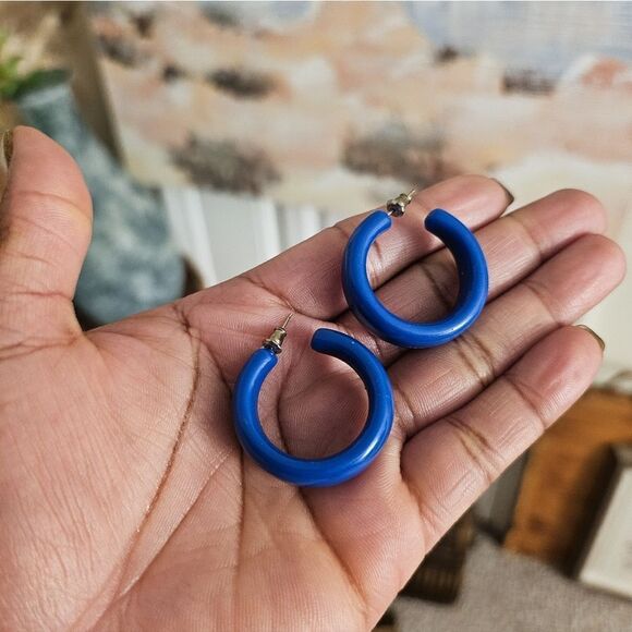 Vintage Matte Blue Simple Hoop Fashion Earrings. - Picture 5 of 15